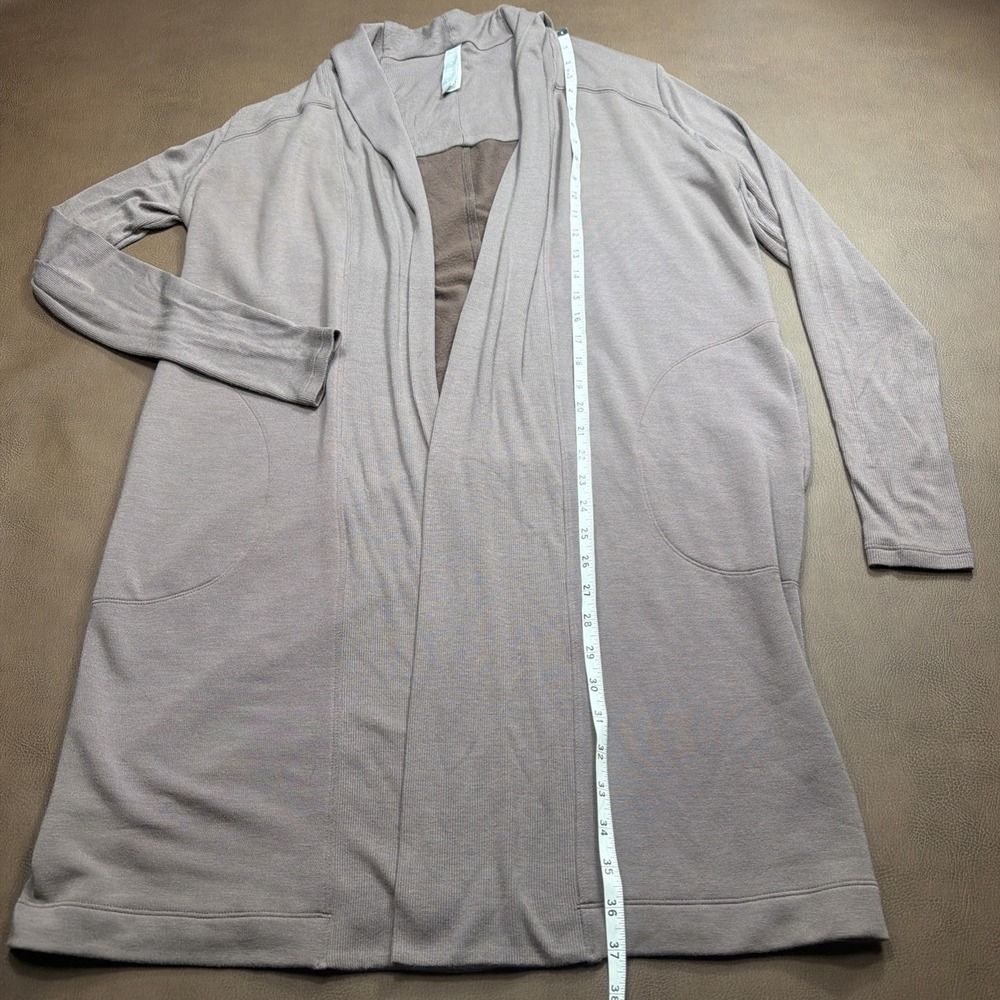 ATHLETA Long Duster Cardigan Open Sweater Sz Small Brown Fitted Sleeve Relaxed - Picture 8 of 10